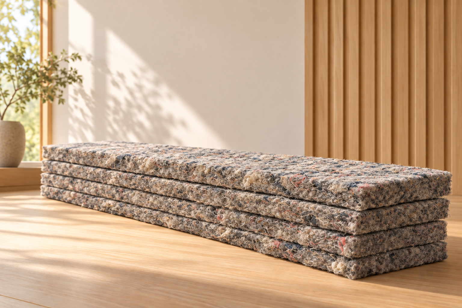 Fibrivo insulation batts, each visualized at 3.5 inches thick, in the grey-taupe mixed-fiber color of the supplied material